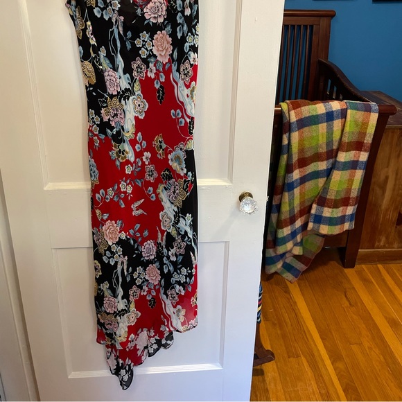 Asymmetrical boho black and red floral patterned dress by Lily - Picture 3 of 5